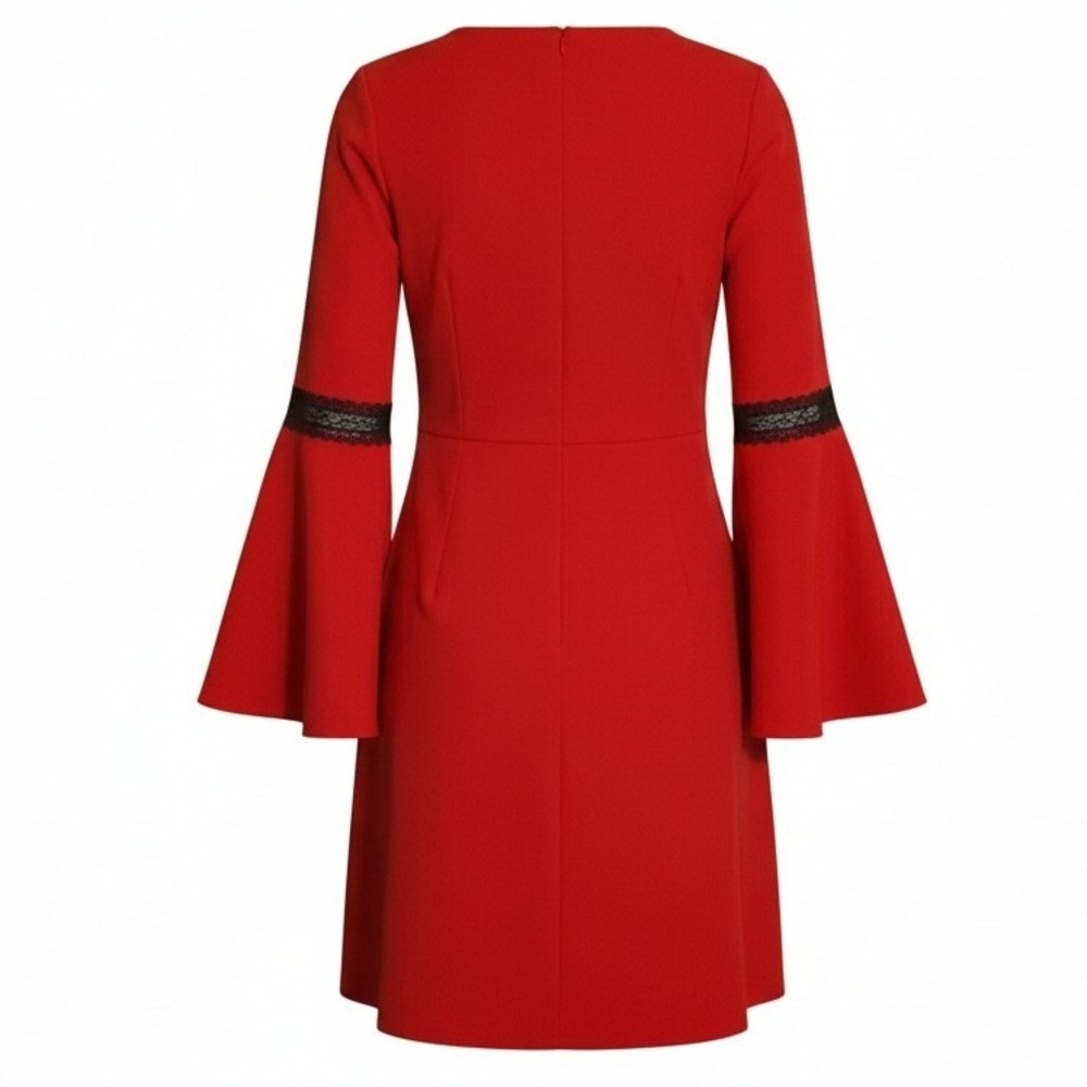 Vintage Sharagano Red Bell Sleeve Lace Trim Holiday Dress Women Size‎ 8 NWOT - Picture 4 of 6